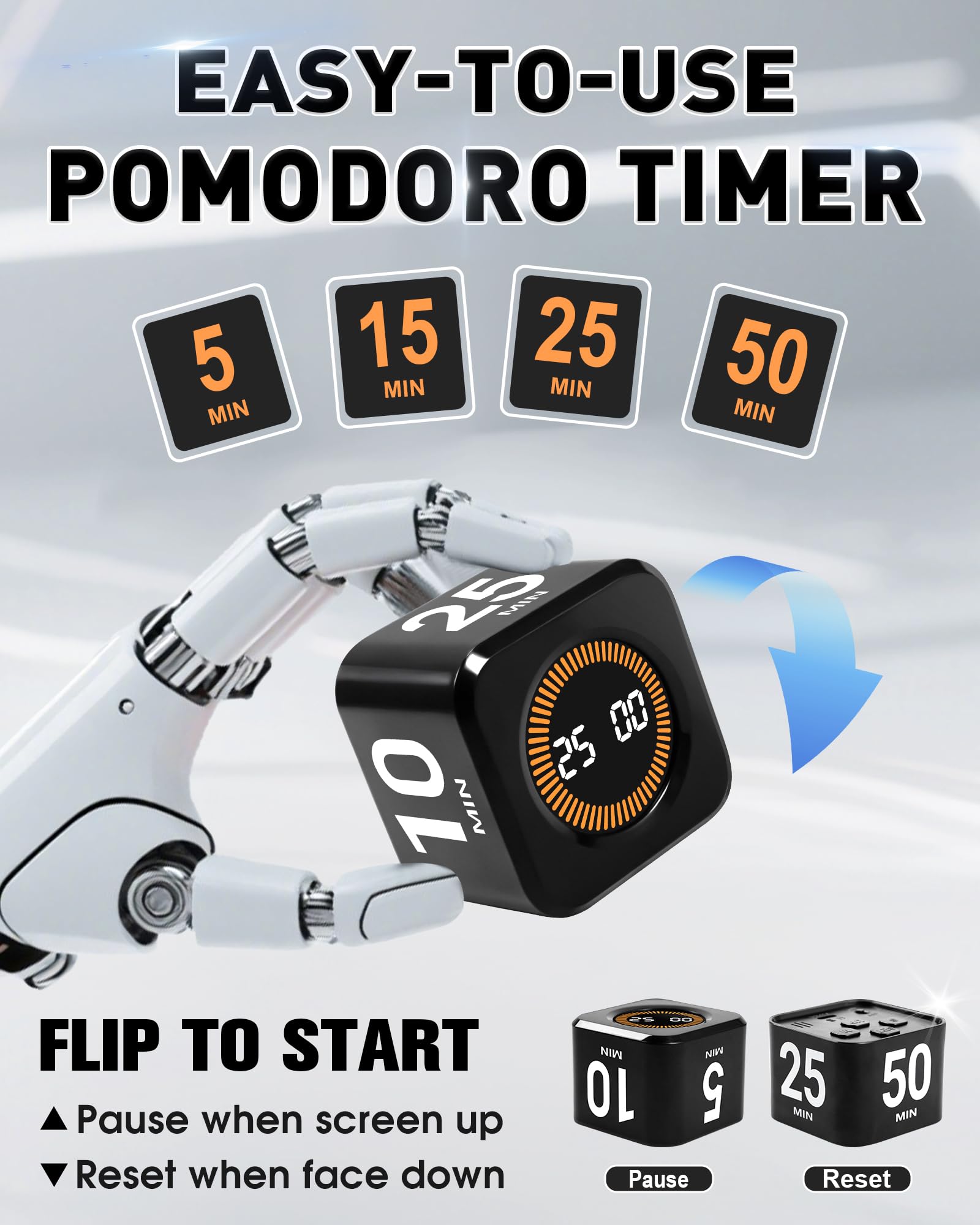 WAFHX Pomodoro Timer Cube uses gravity sensor to start timing with a flip.