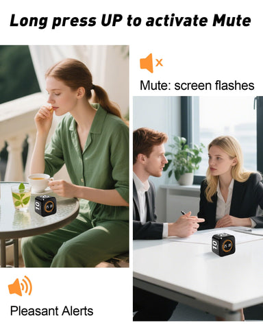WAFHX Pomodoro Timer Cube mute option keeps environments quiet.