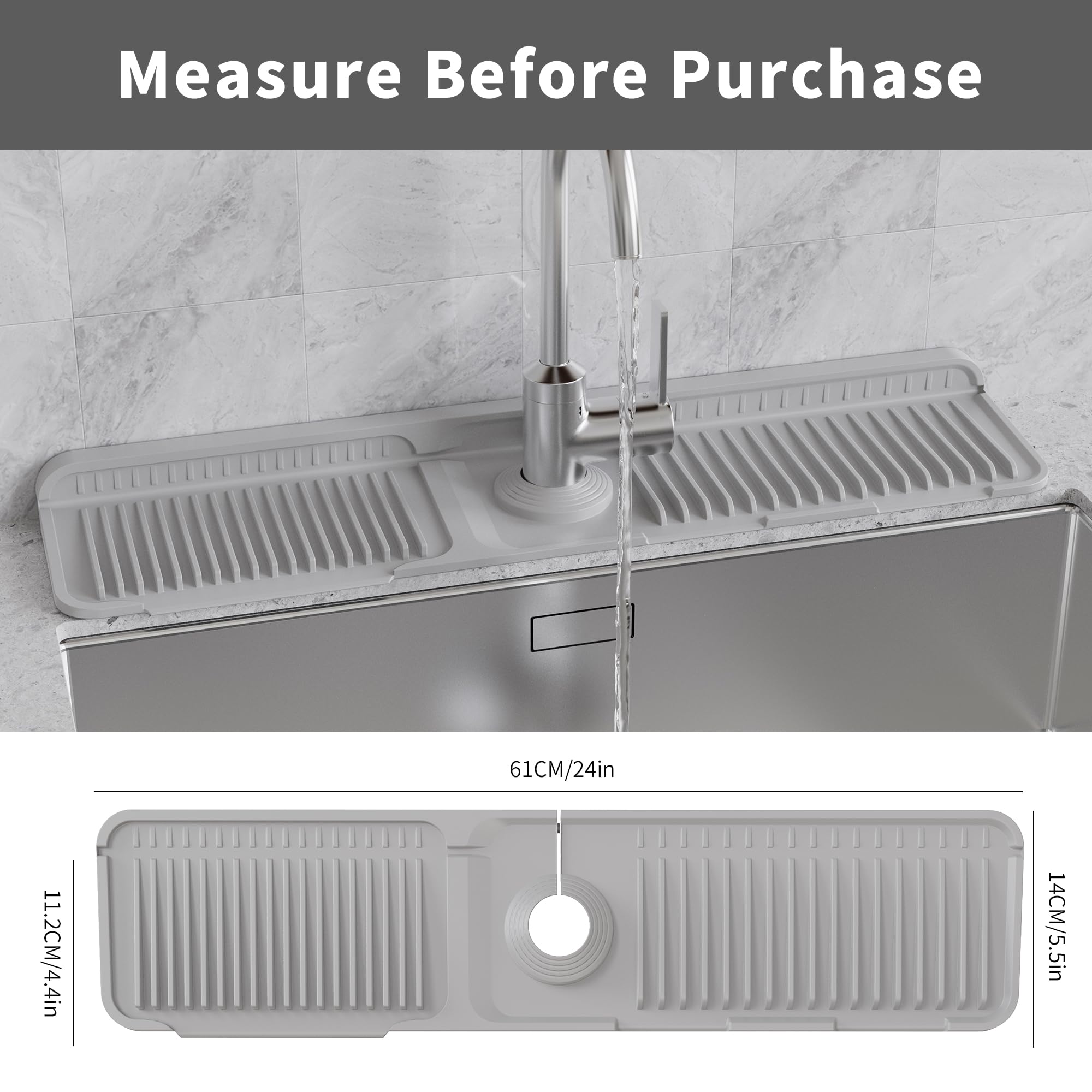 WAFT YEARN silicone faucet mat drip tray close-up shows fast-drying design.
