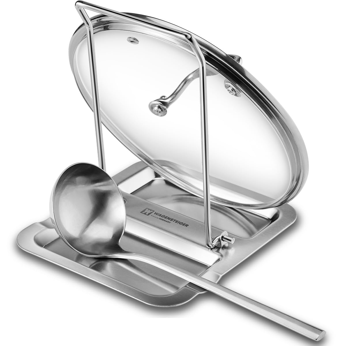 Wagensteiger foldable pot lid rest holds lids neatly for quick access and organization.
