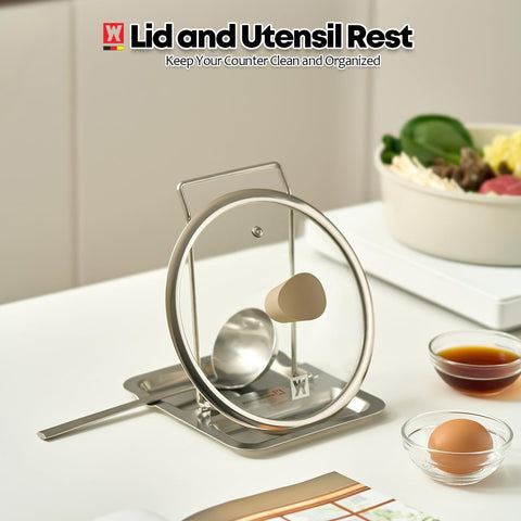 Wagensteiger kitchen organizer stand keeps utensils and lids within reach.
