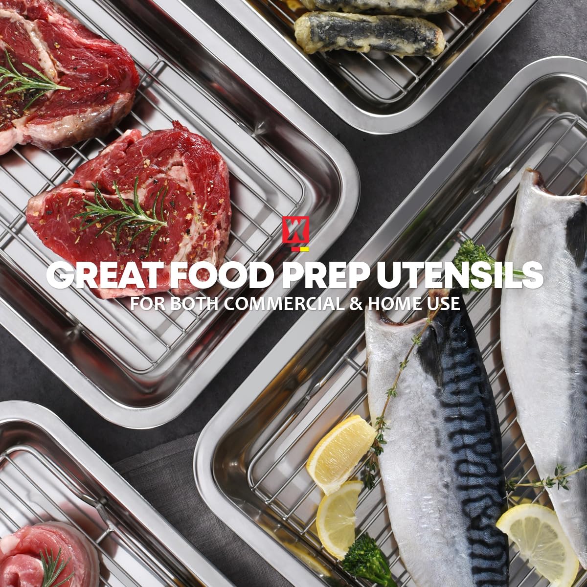 WAGENSTEIGER versatile prep container with rack for resting meats and basting.