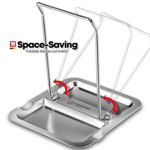 Wagensteiger utensil holder with grooved sides secures ladles and spoons.