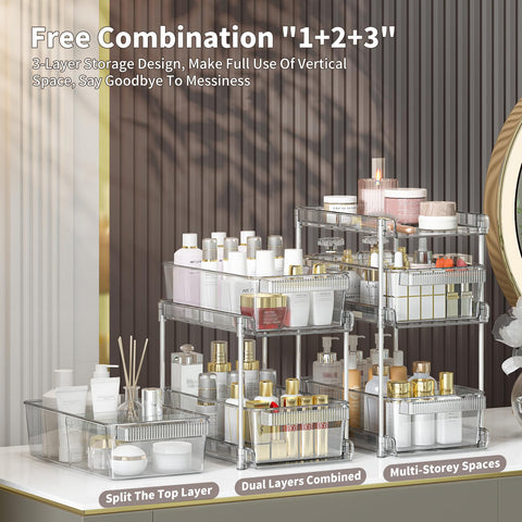 WAKISA clear bathroom organizer 3-tier pullout drawer for quick access