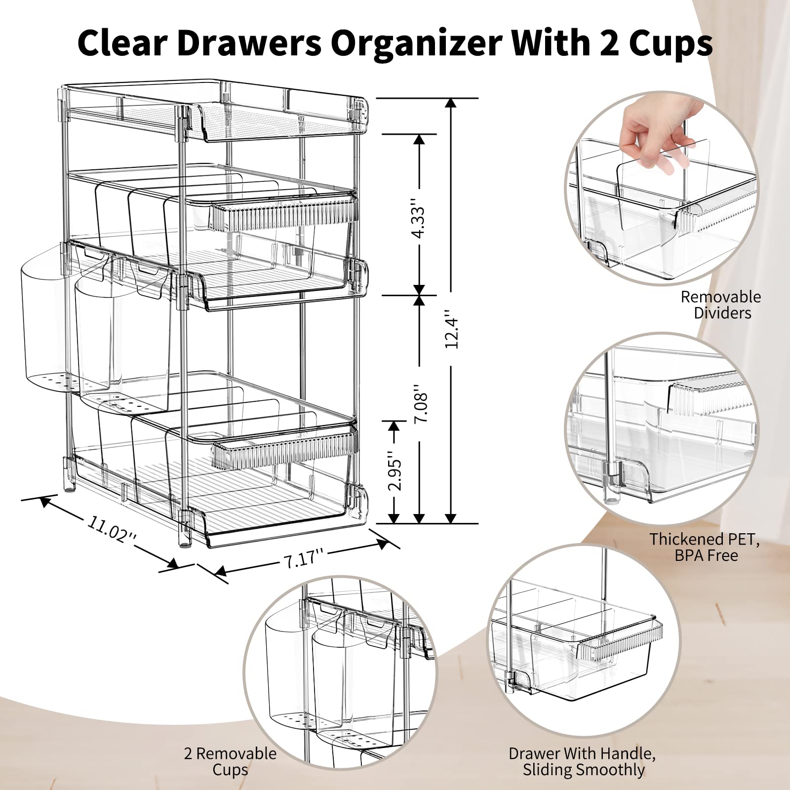 WAKISA two-pack 3-tier storage set fits bathroom and kitchen