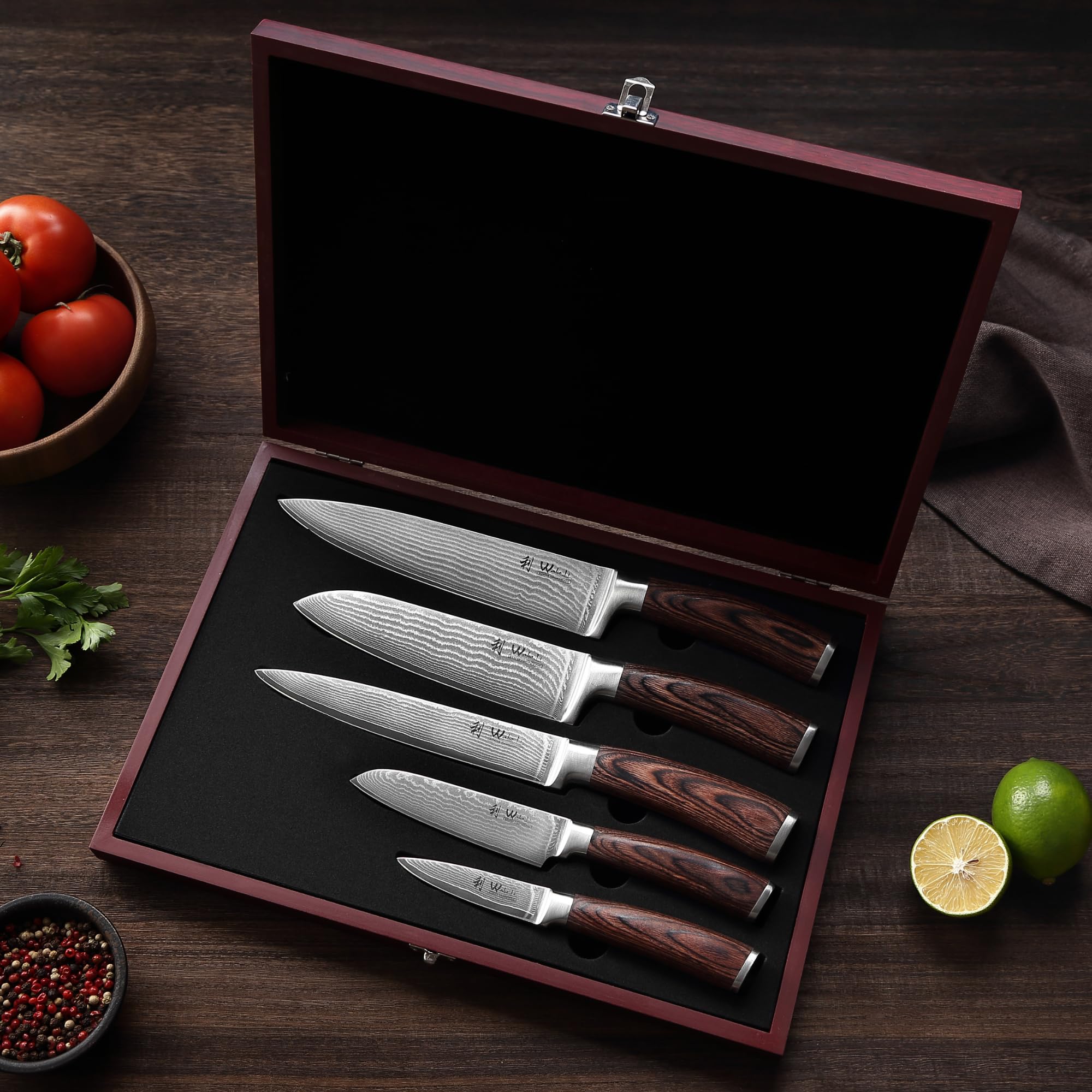 Wakoli EDIB chef knife with VG10 Damascus blade delivering precise slices