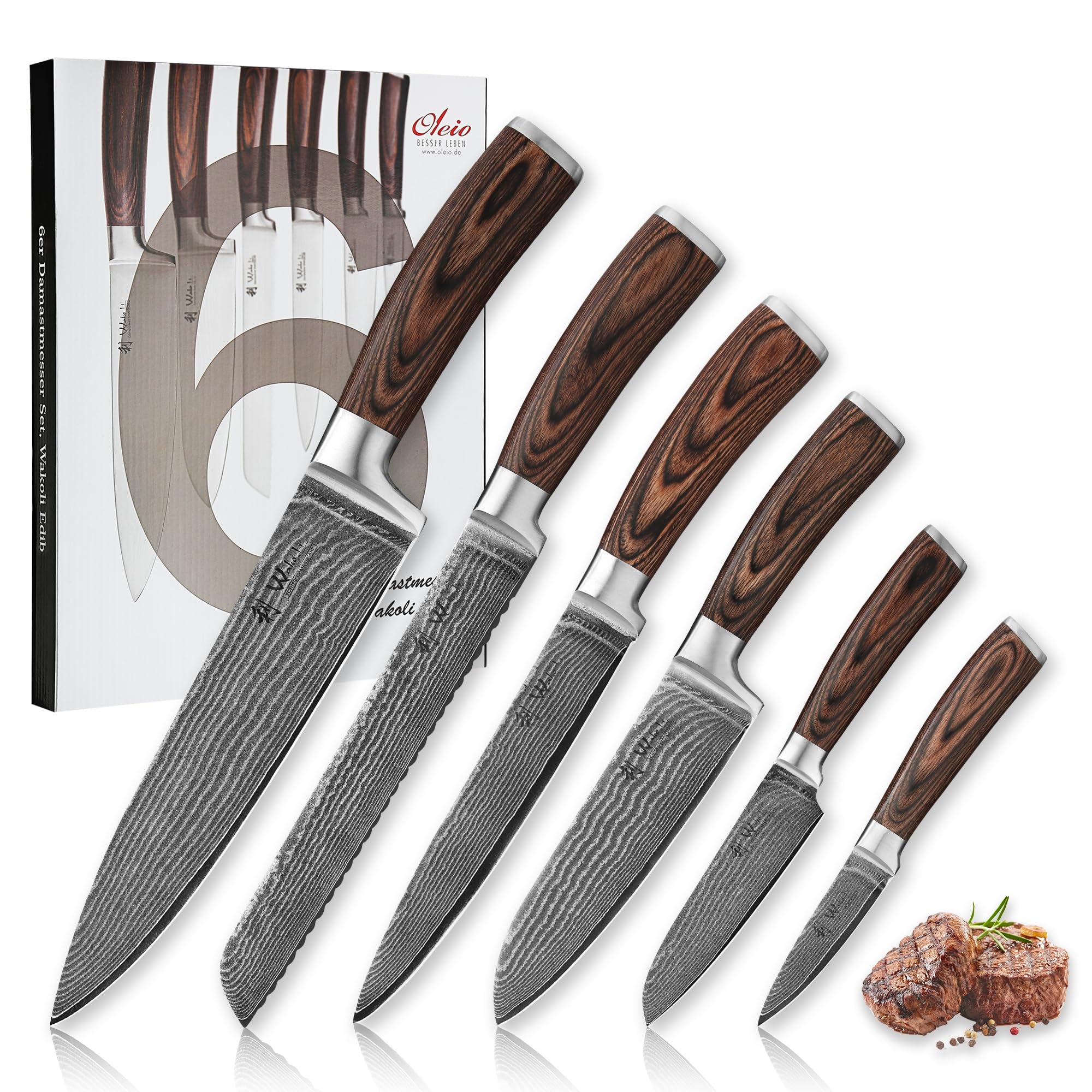 Wakoli EDIB Damascus knife set in a gift box, premium packaging and craftsmanship