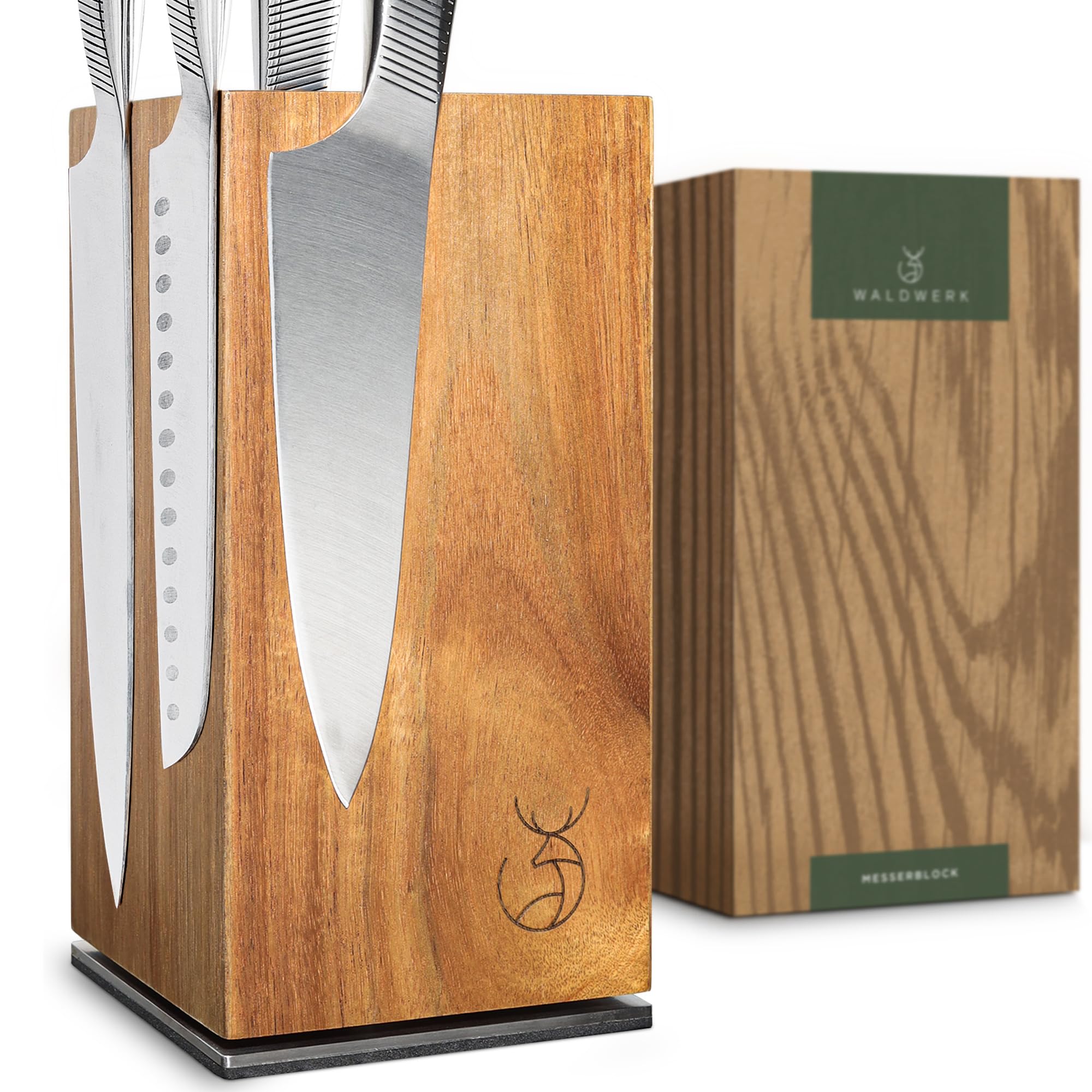 WALDWERK acacia wood knife holder with 360-degree rotation for easy access to blades