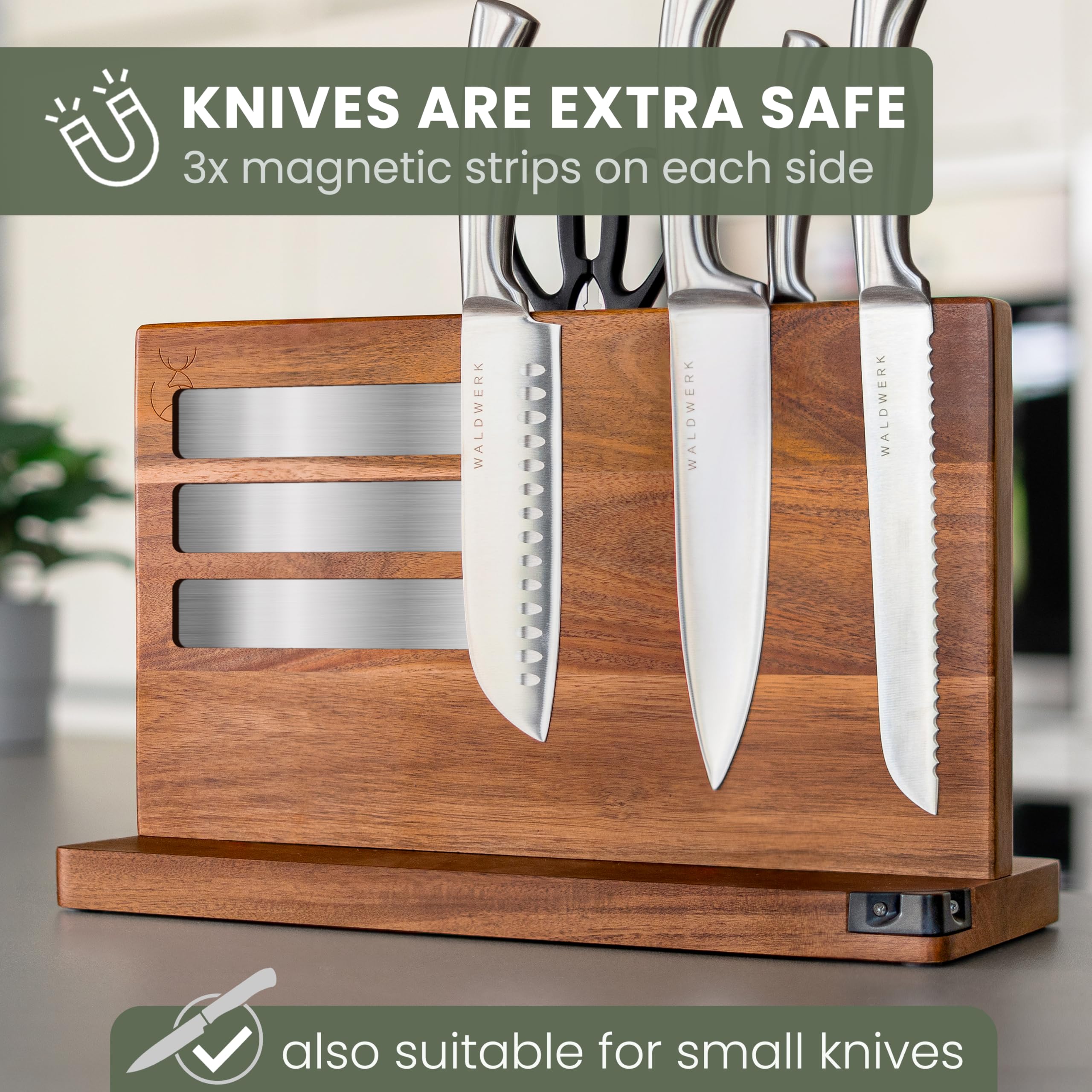 WALDWERK built-in knife sharpener detail shows integrated sharpening feature.
