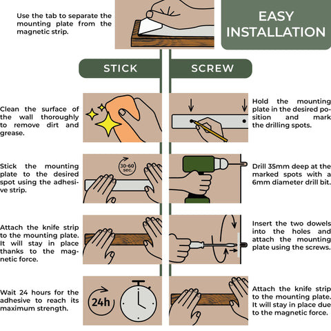 WALDWERK kitchen organization with knife strip for easy reach