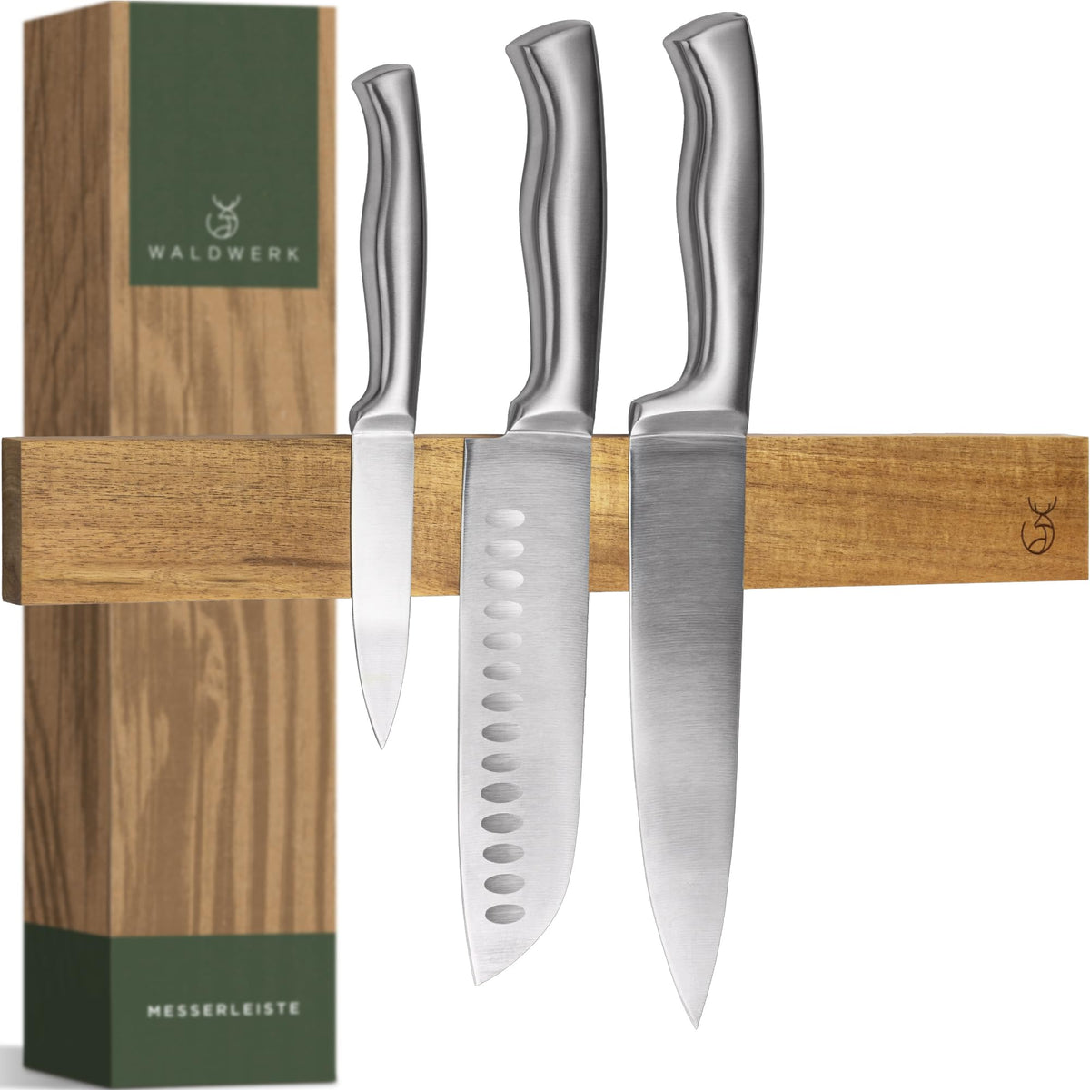 WALDWERK knife strip in acacia wood mounted on wall for elegant storage
