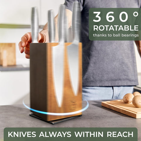 WALDWERK knife holder showing four-sided magnetic strips securely holding knives