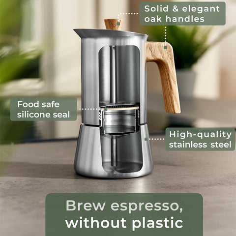 WALDWERK Moka Pot induction-compatible for modern kitchens.