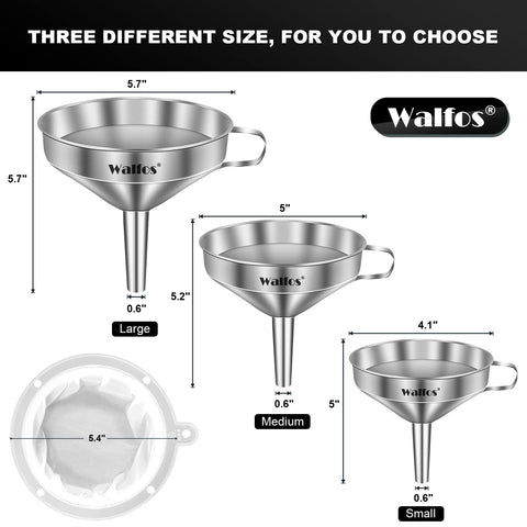 Walfos 200-mesh filter screen, catches fine particles during transfer.