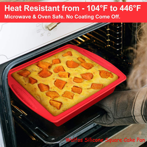 Walfos red 8-inch pan, side view, non-stick surface enables easy release.