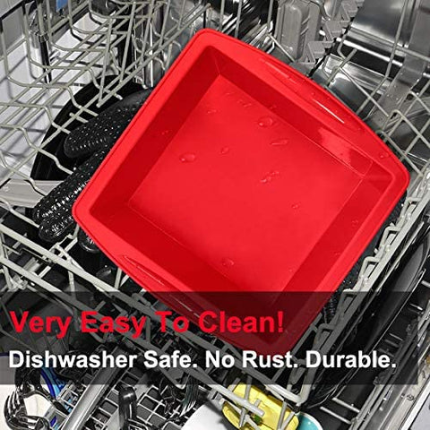 Walfos 8-inch pan on cookie sheet ready for bake.