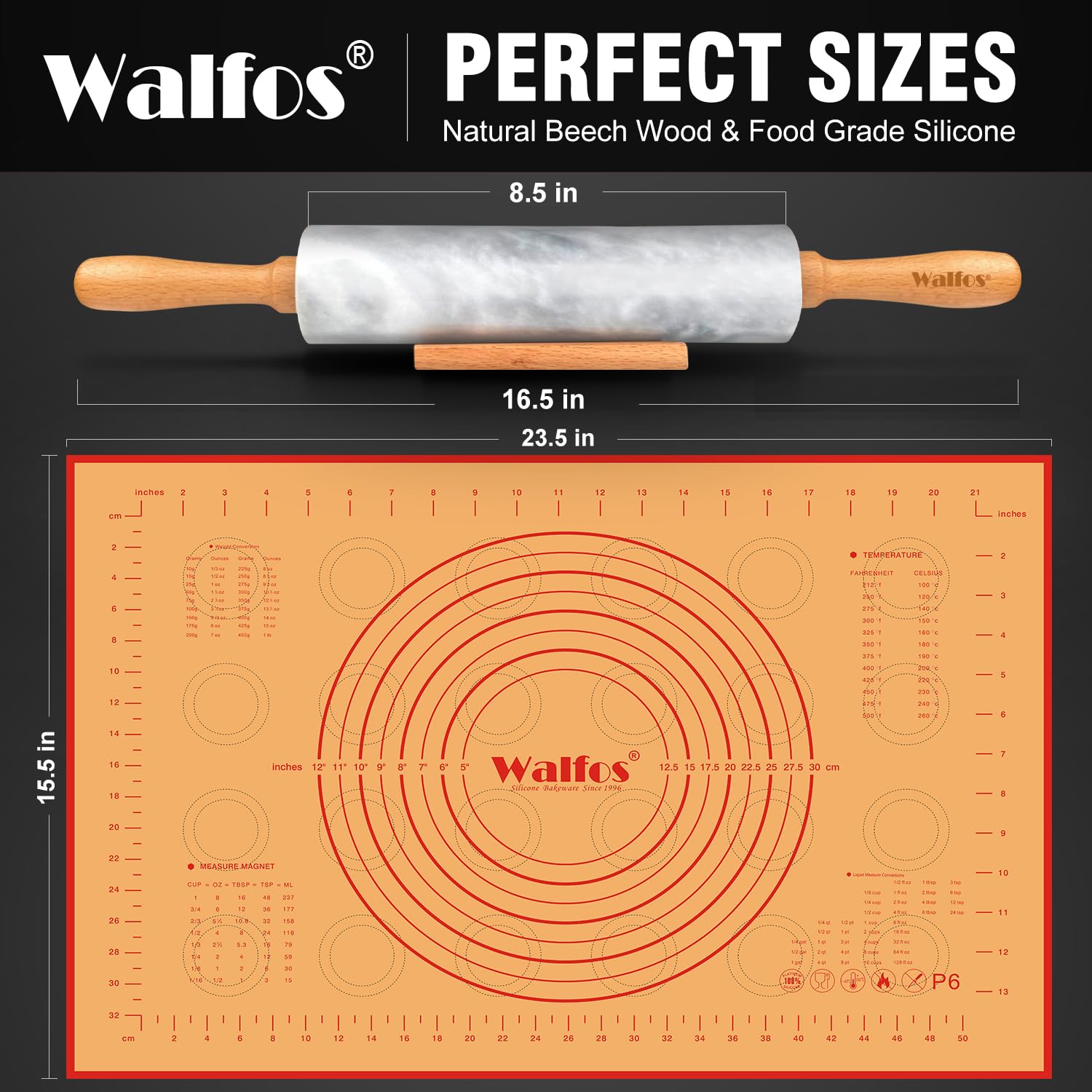 Walfos silicone pastry mat, BPA-free, non-stick for easy pastry prep