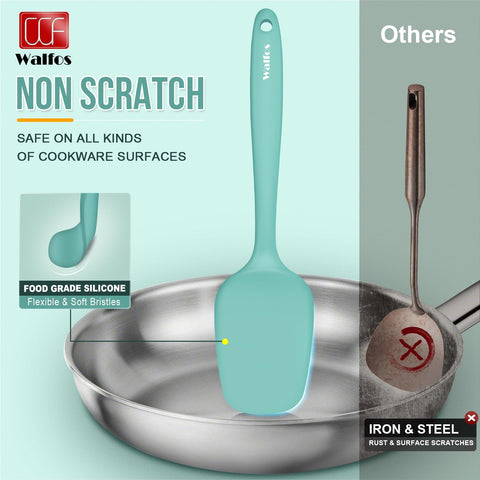 Walfos BPA-free silicone spatula protects non-stick cookware and safe use.