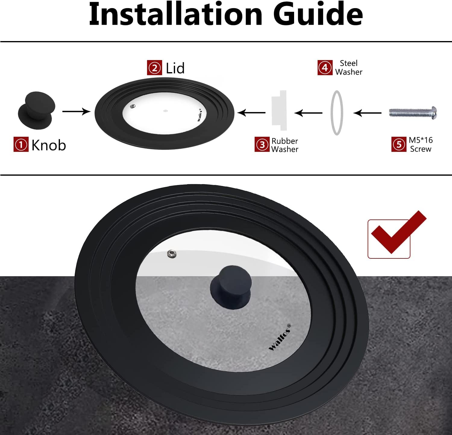 Walfos BPA free tempered glass lid protects cookware integrity
