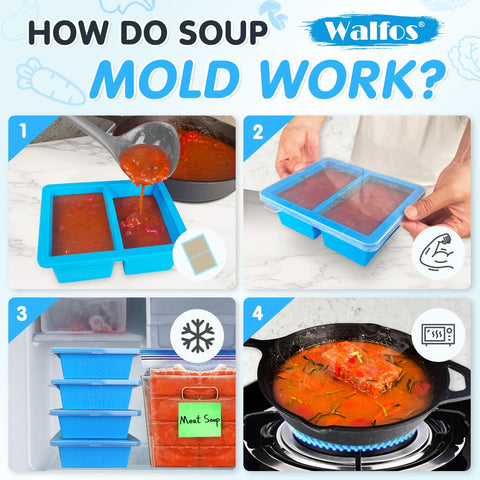 Walfos dishwasher safe silicone freezer tray ready for quick cleanup.