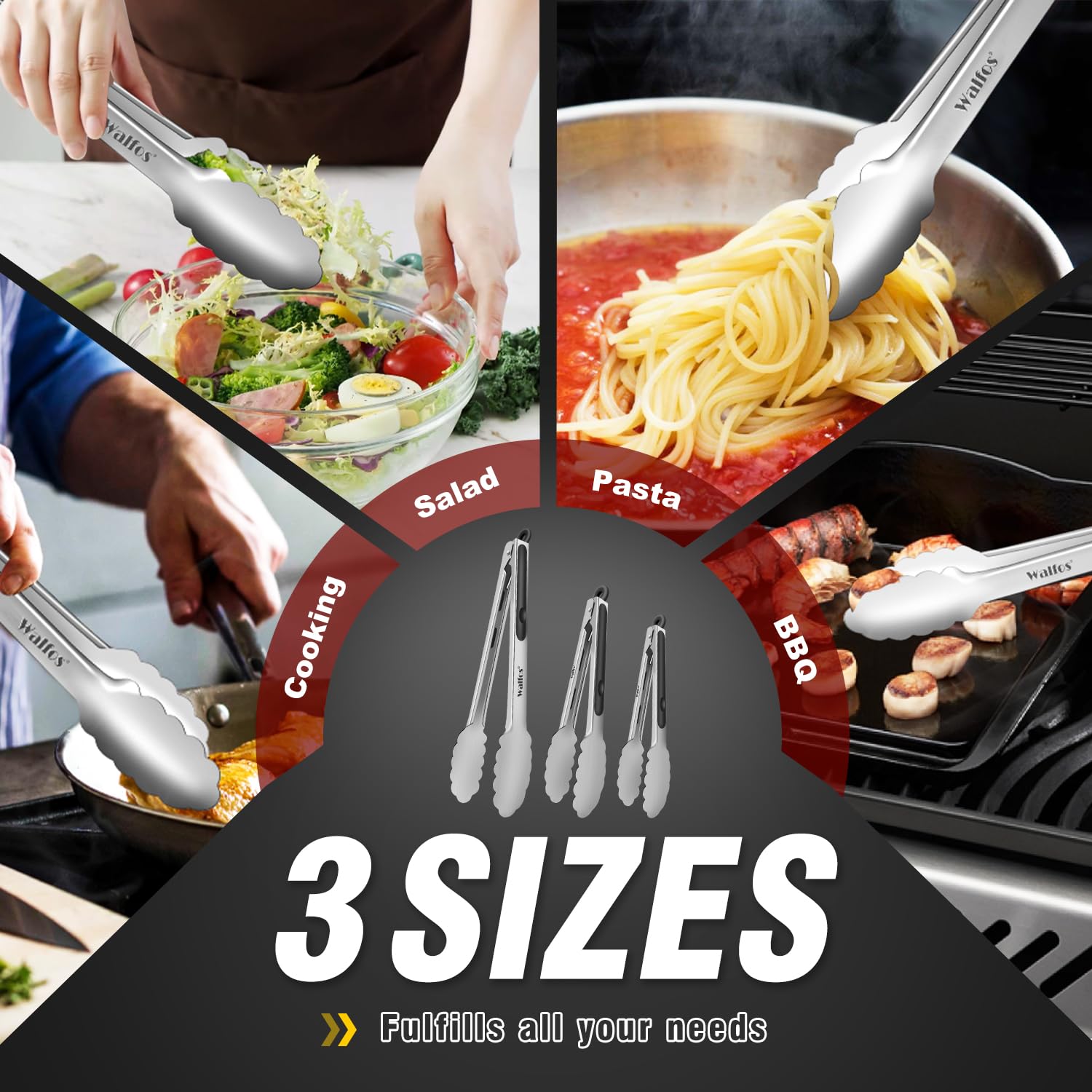 Walfos dishwasher-safe tongs for quick cleanup