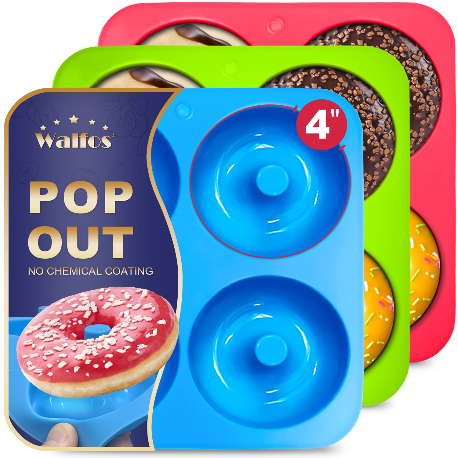 Walfos 4-inch donut mold for large homemade donuts, ideal for family treats.