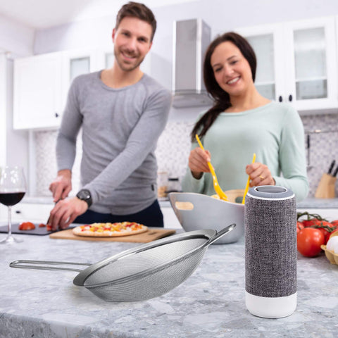 Walfos easy-store strainer can hang on a hook for tidy kitchen