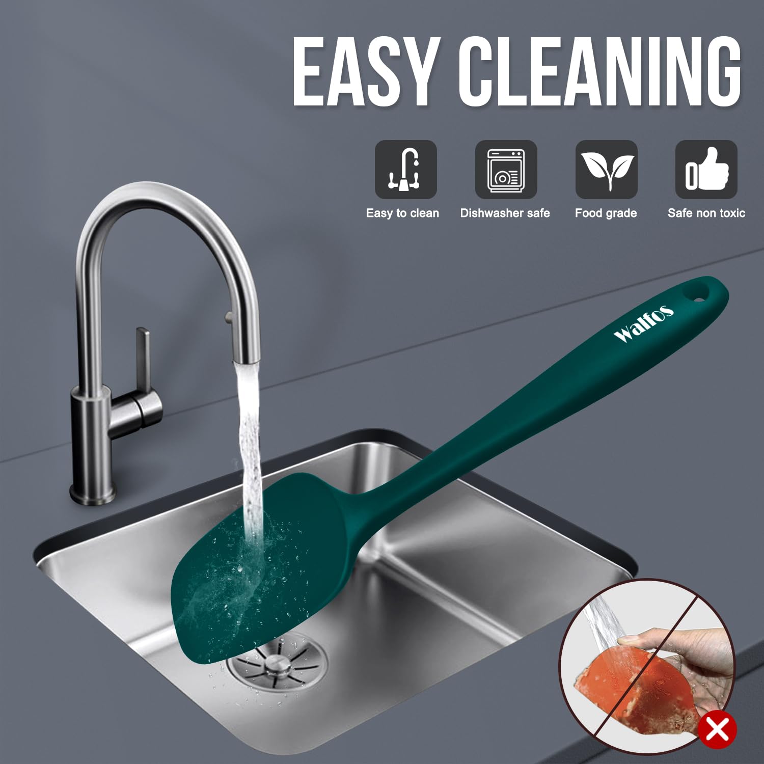 Walfos ergonomic handle spatula offering a comfortable grip while stirring.