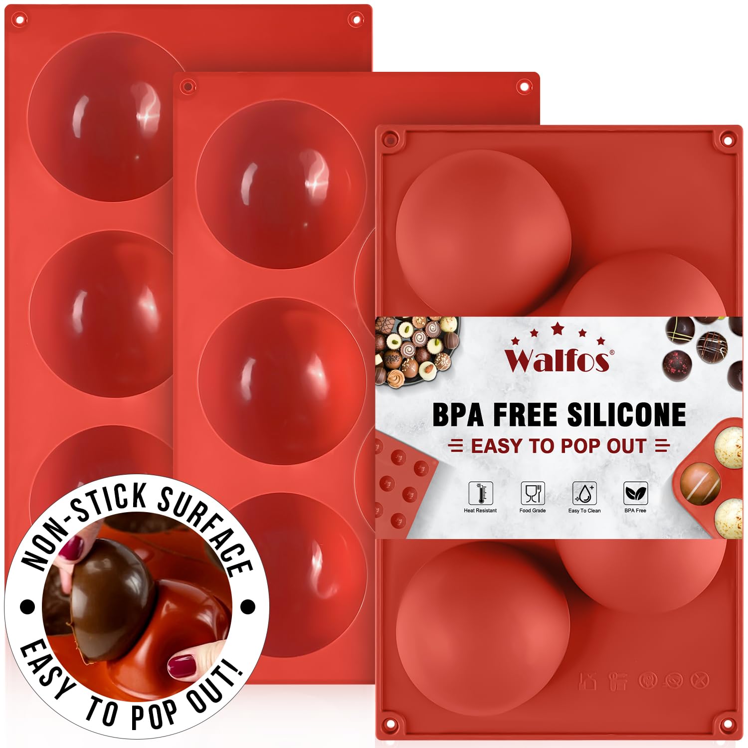 Walfos extra-large 5-cavity semi-sphere mold for easy chocolate demolding