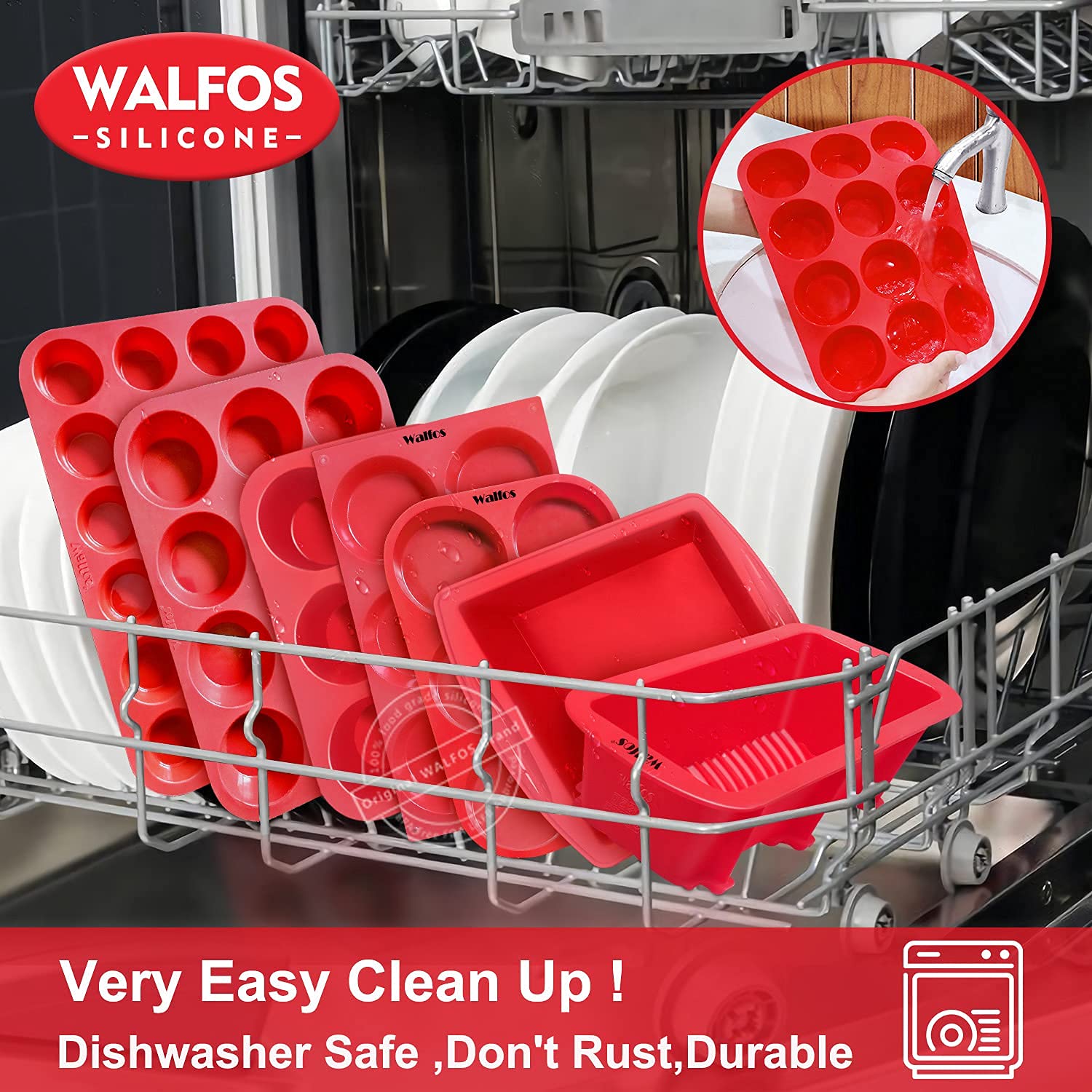 Freezer-safe pan ideal for prep-ahead muffins and treats.