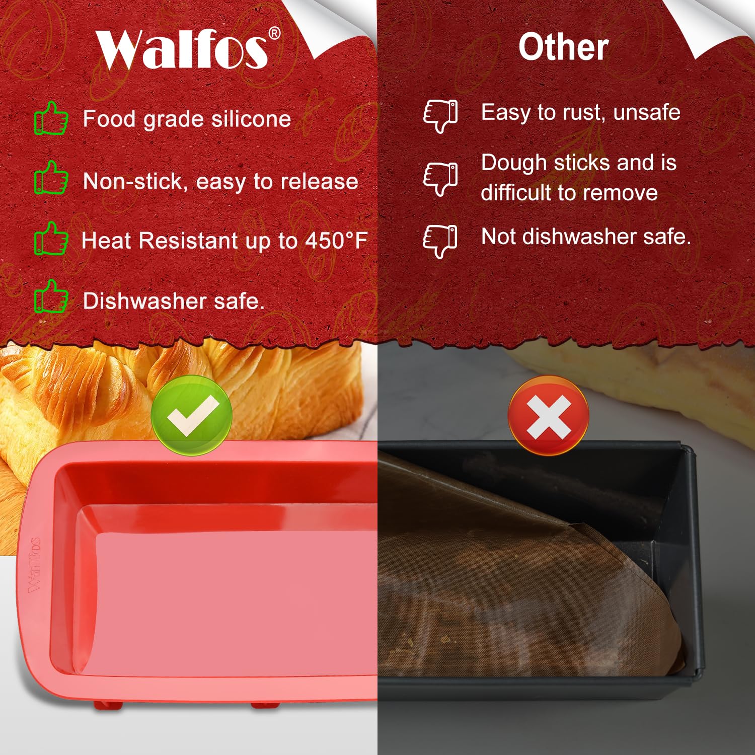Walfos high-heat silicone pan withstands extreme temps for versatile baking