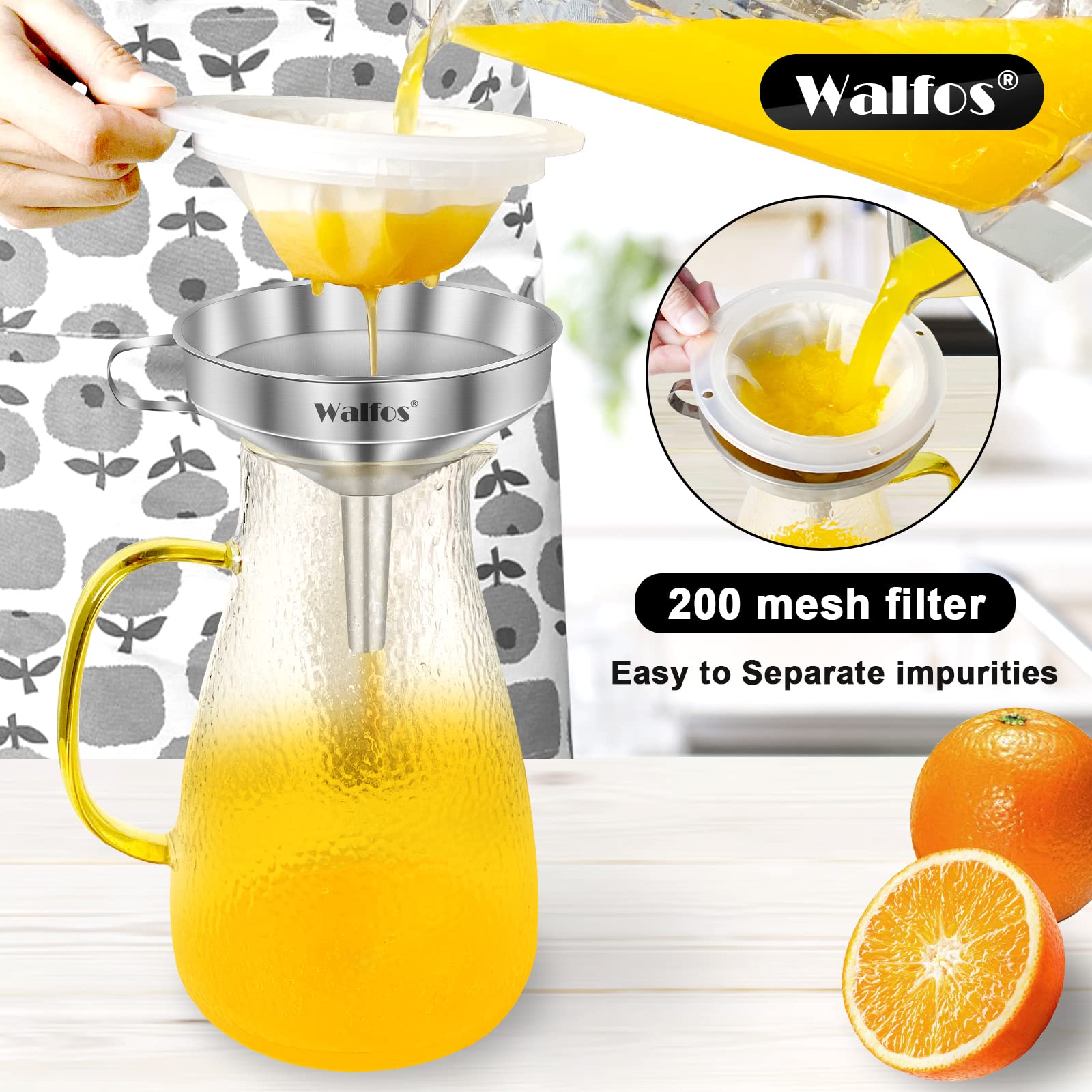 Walfos kitchen funnel with 570mm mouth, versatile for bulk pouring.