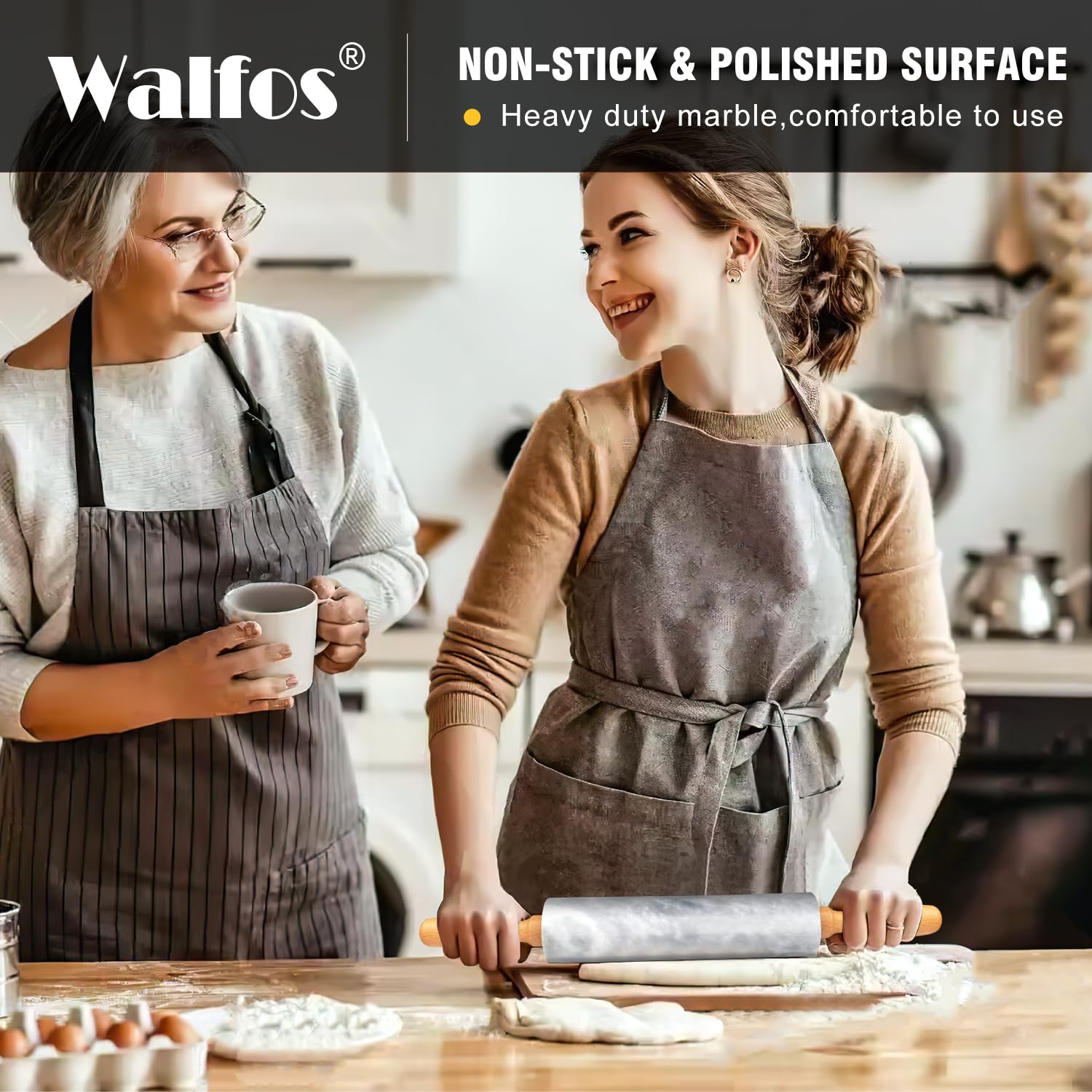 Walfos rolling pin demonstrates 360-degree rolling for even dough
