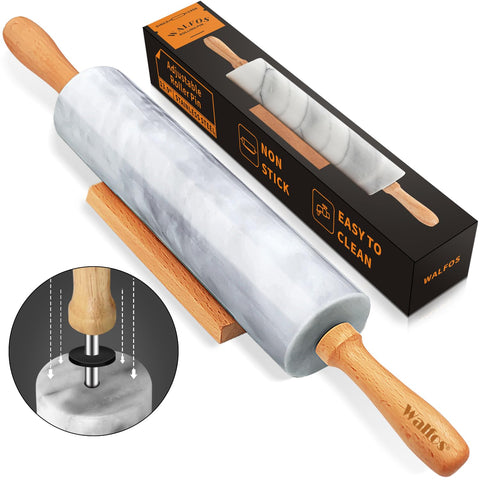 Walfos marble rolling pin with gray-white pattern for smooth dough rolling