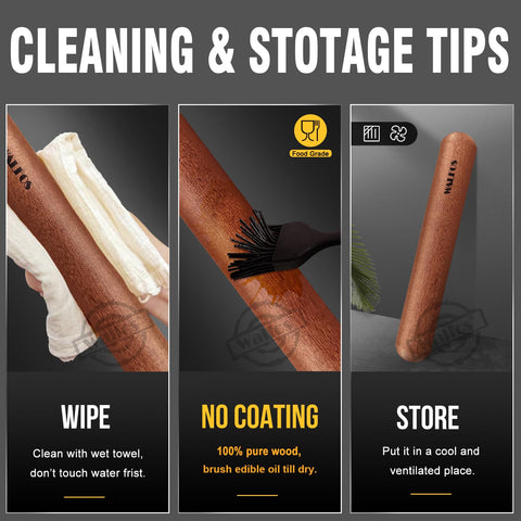Walfos rolling pin set with baking mat and scale shows non-stick surface.