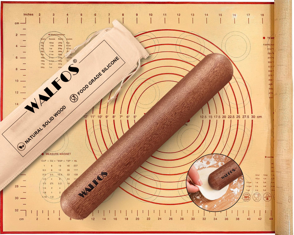 Walfos mini wooden rolling pins close-up for precise, even dough rolling.