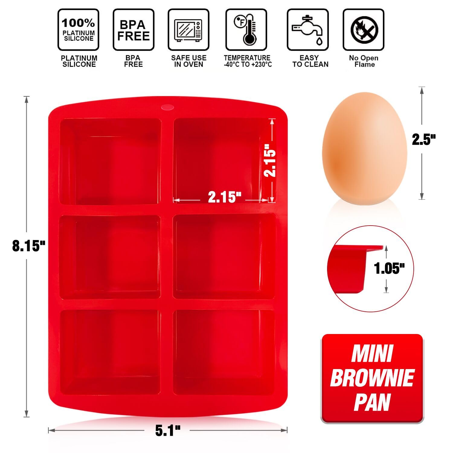 Walfos mini silicone brownie pan non-stick surface for effortless removal.