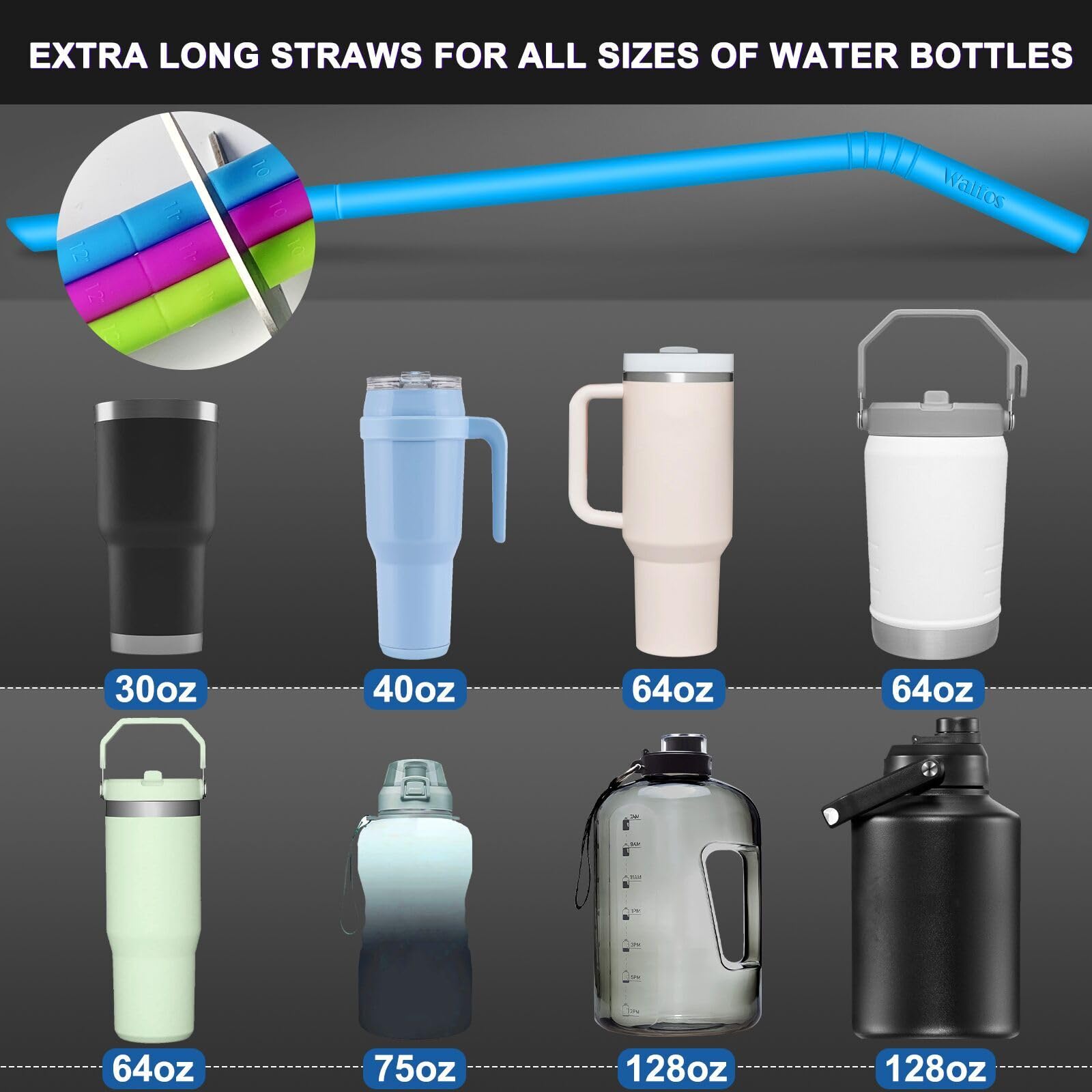 Colorful WALFOS straw set with purple green blue for hydration