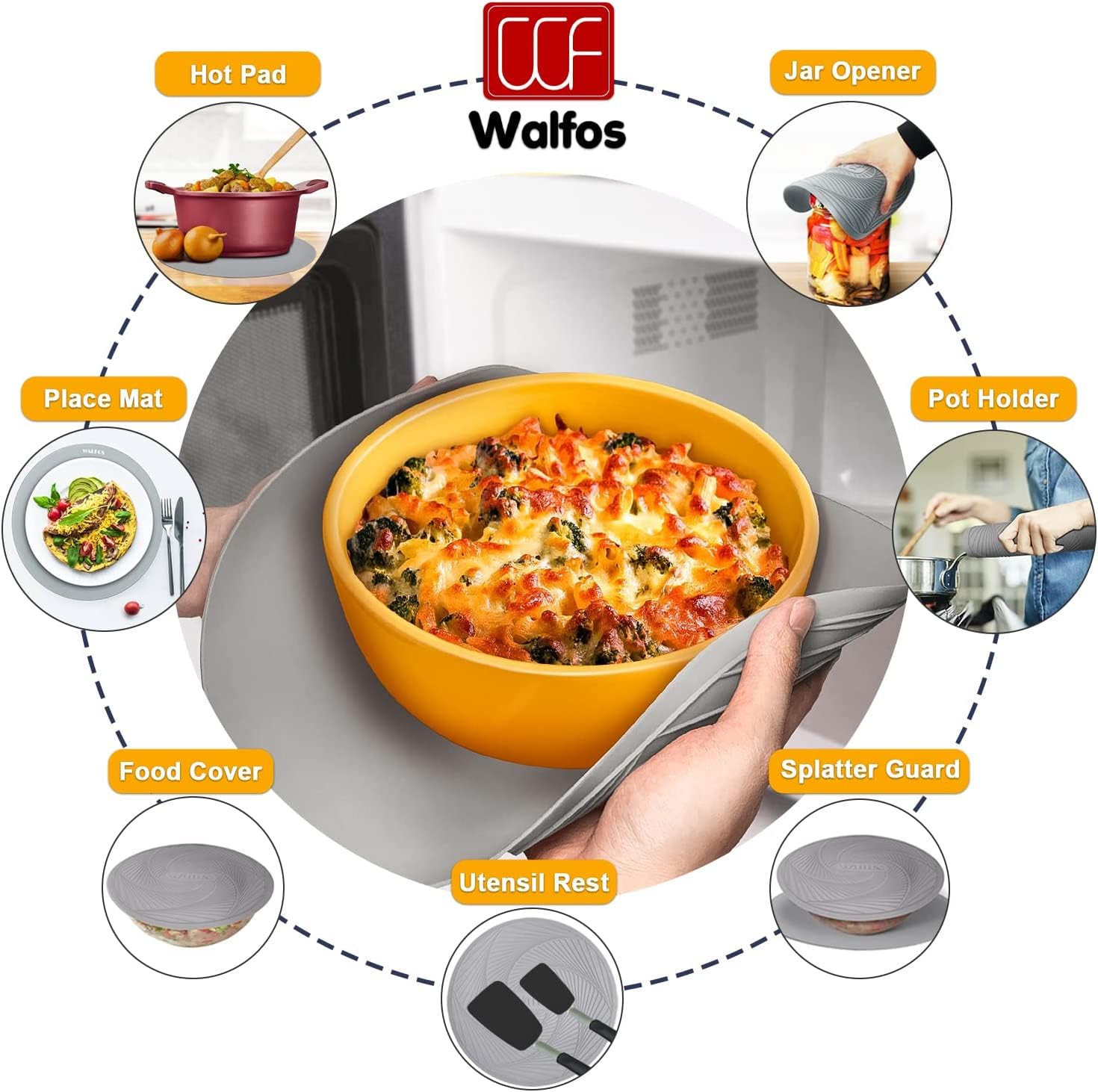Walfos silicone mat with non-slip texture for safer grip on hot cookware.