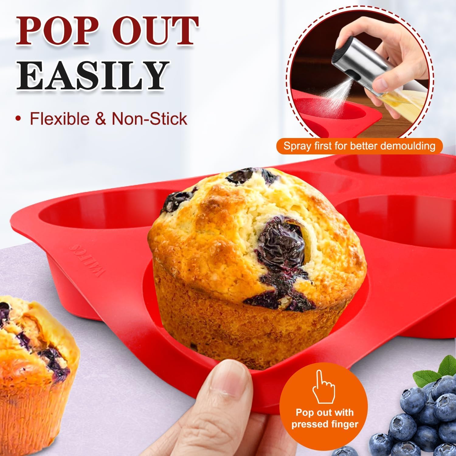 Walfos non-stick silicone cups enable easy demoulding and cleanup.