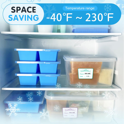 Walfos non-stick silicone freezer tray demonstrates easy release of frozen cubes.
