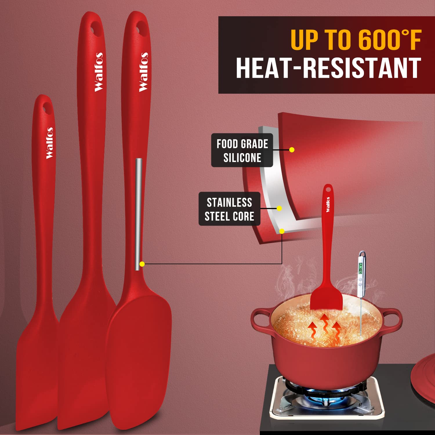 Walfos spatula featuring one-piece design for seamless scraping and easy cleanup