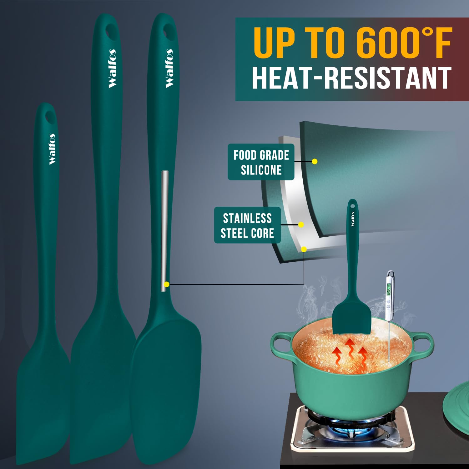 Walfos one-piece design avoids trapped food during mixing and scraping