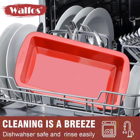 Walfos oven-safe loaf pan suitable for microwave, oven, fridge, and freezer