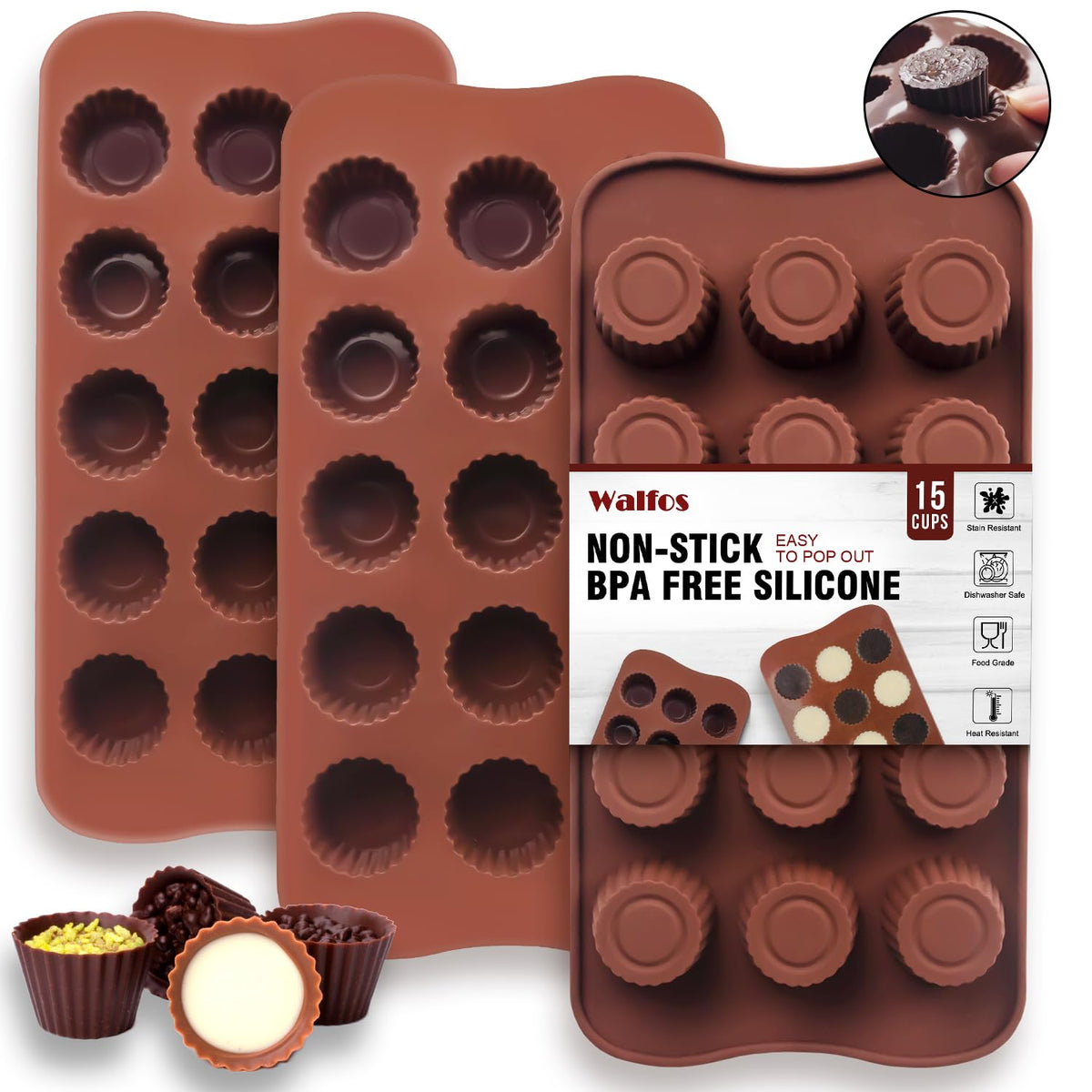 Walfos peanut butter cup mold with easy-release silicone for clean portions