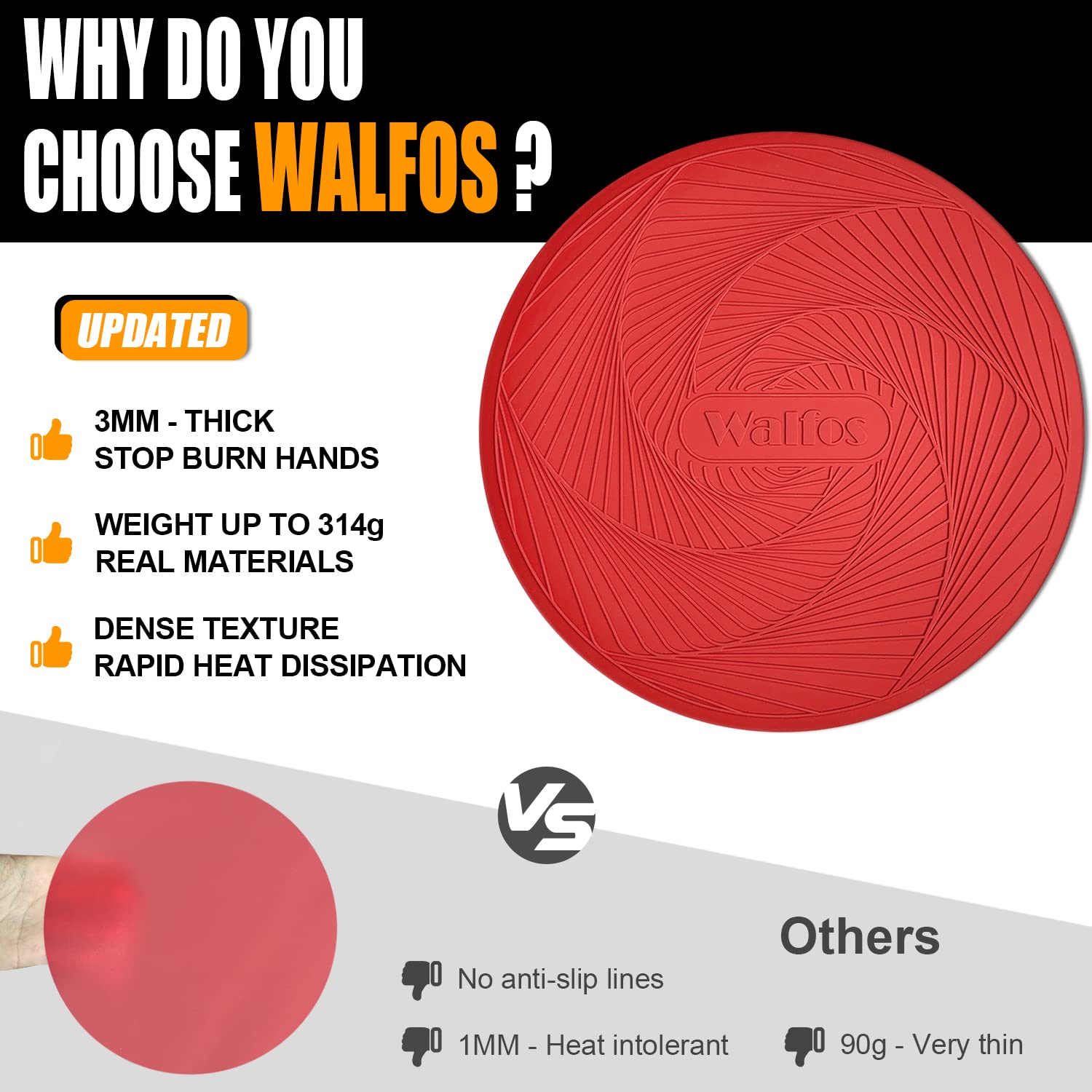 Walfos red silicone pot holder doubles as a protective trivet