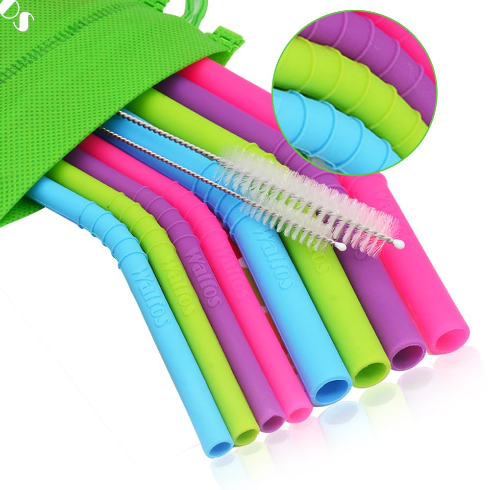 Walfos reusable silicone straw set with two sizes for everyday sipping.