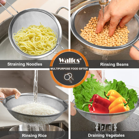 Walfos sealed steel ring prevents food wedging between mesh and rim.
