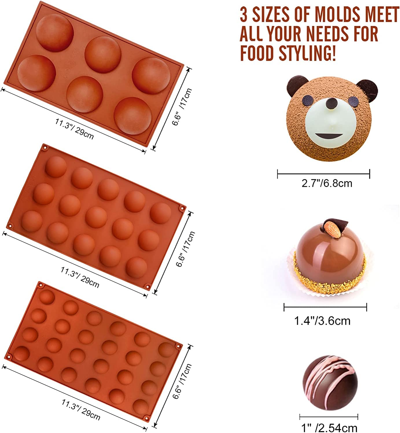 Walfos 15-cup semi-sphere mold; ideal for larger desserts.