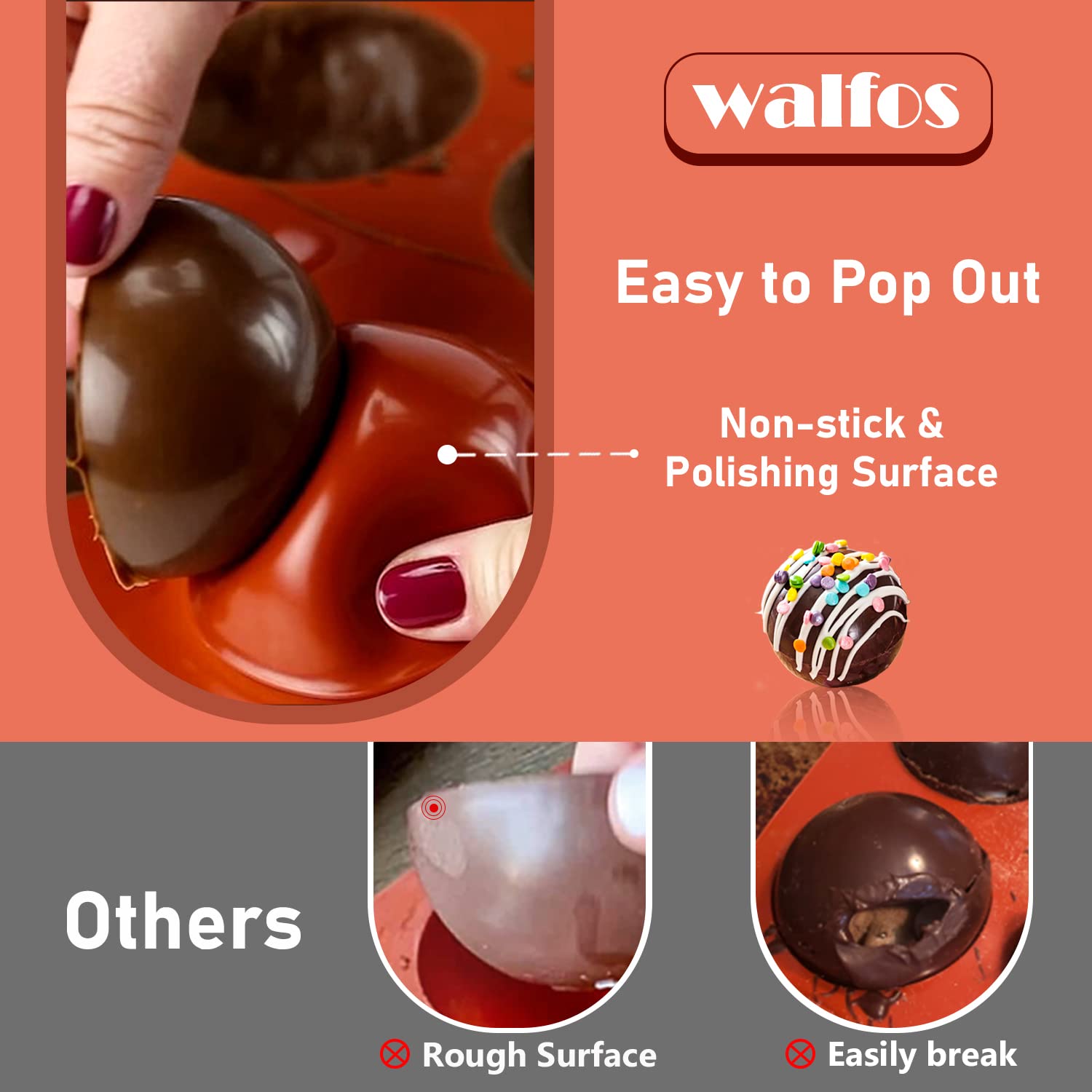 Walfos BPA-free silicone mold close-up showing smooth cavities for clean shapes.